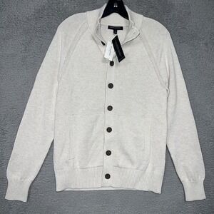 NWT Banana Republic Sweater Men's Sz S Cream Repreve Mock Neck Pockets Cardigan